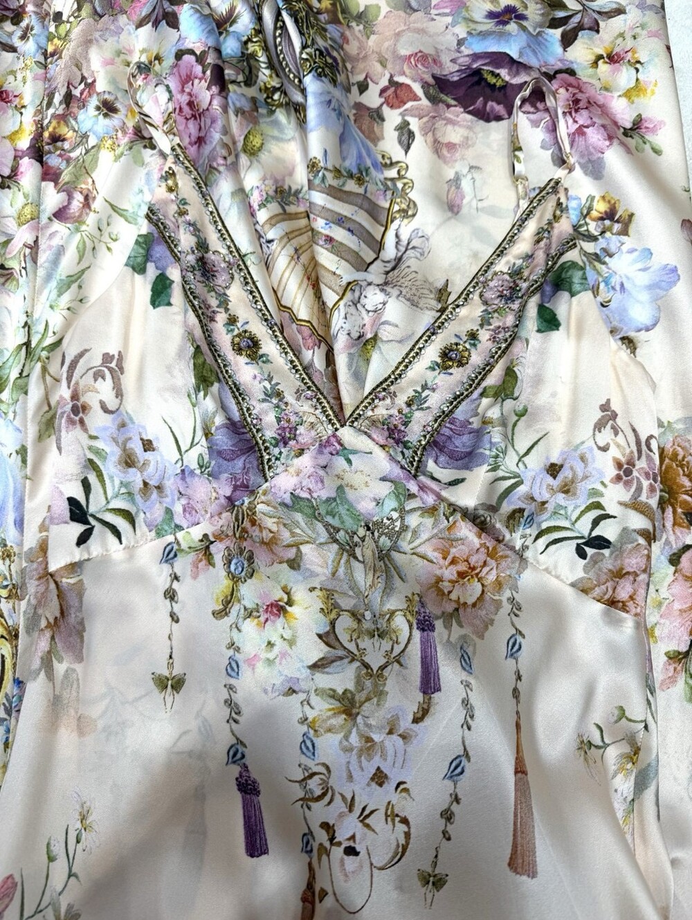 Camilla v neck full length bias slip dress In Adorned in aranjuez - Picture 13 of 13